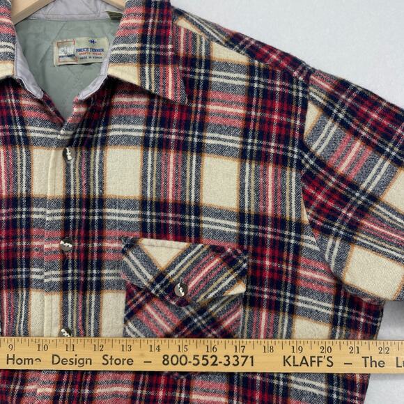 BRUCE JENNER Shirt Jacket Mens M Wool Blend Plaid Quilted Insulated Shacket Red - Picture 11 of 13